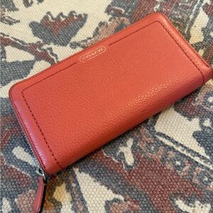 Coach Coral Leather Accordian Zip Wallet